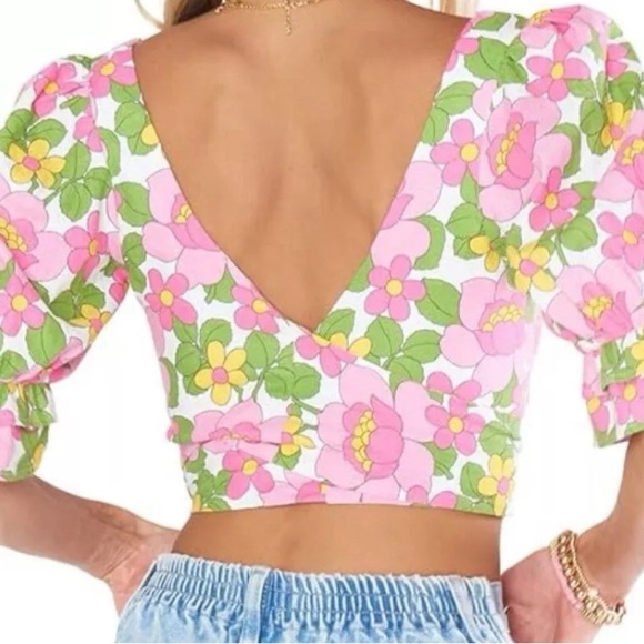 Show Me Your Mumu Fiona Top Fresh Floral Linen Puff Sleeve Size XXL NWT - Picture 2 of 5